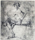 ERNESTO BAZZARO, Nude Boy Seated, etching. working proof, touched in pen